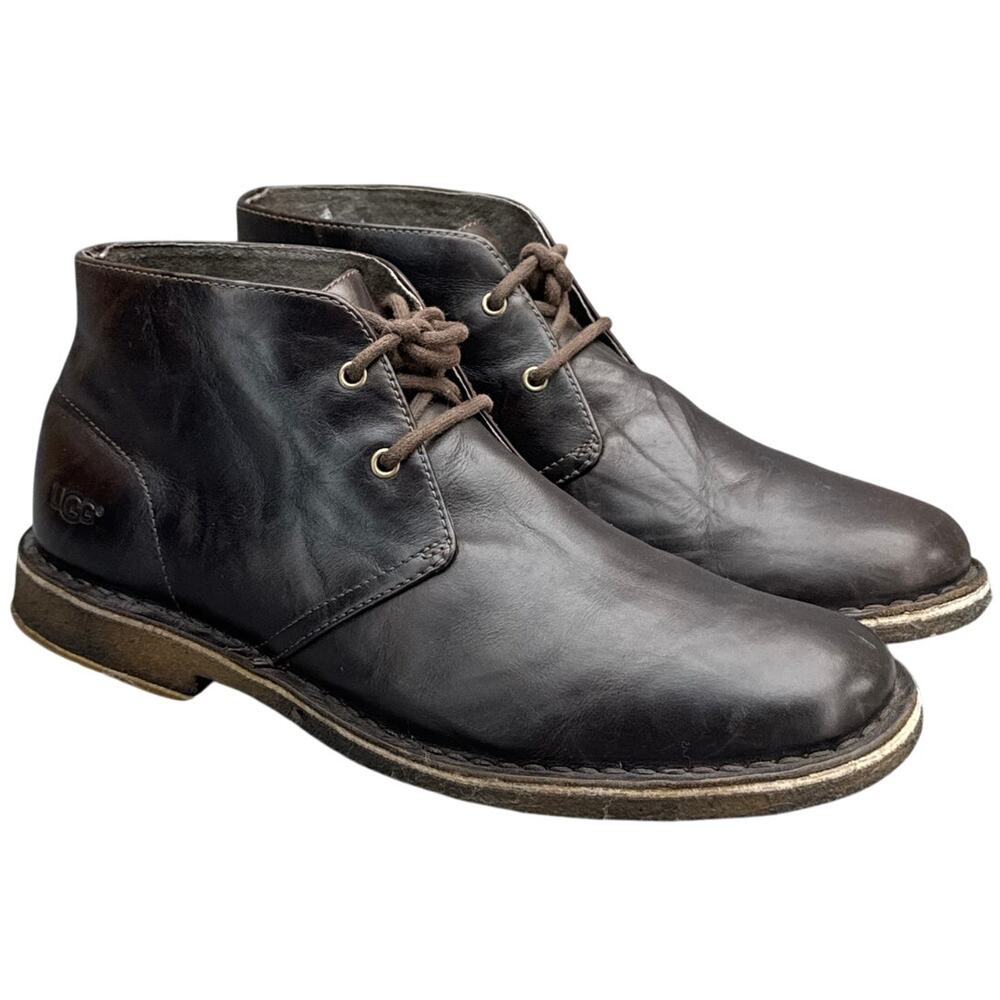 UGG Leighton Chukka Model 3275 Chocolate Brown Leather Lace Up Boot Men 9.5